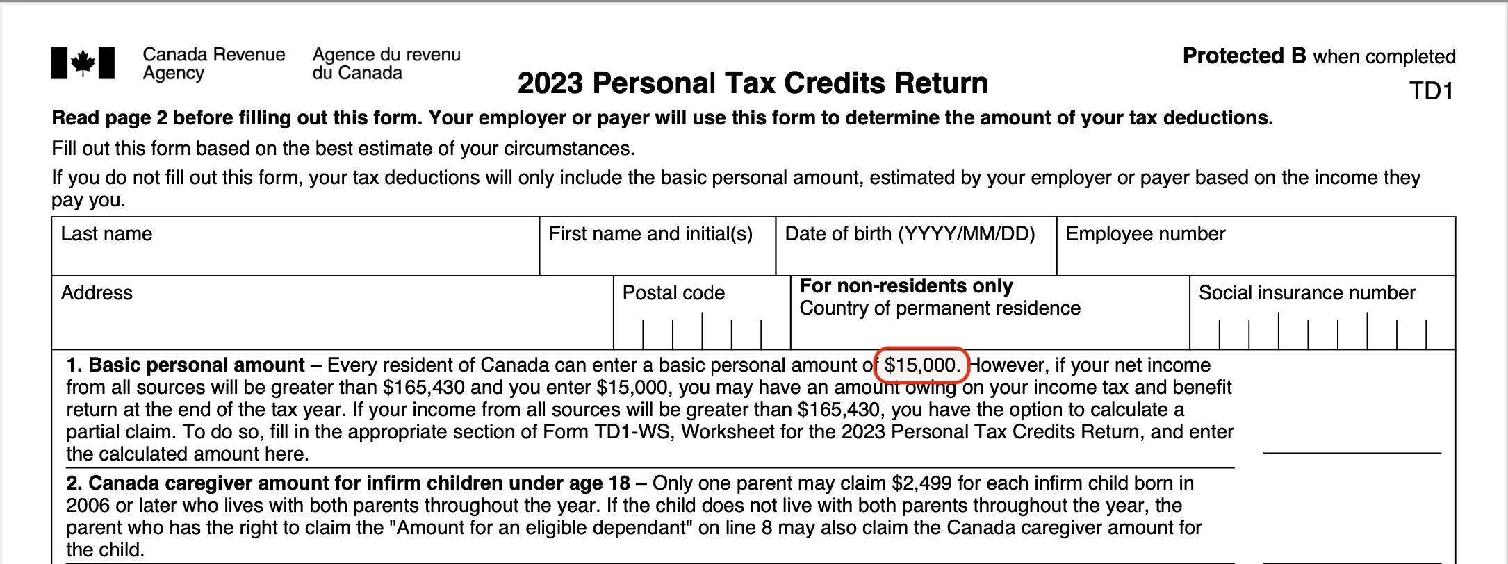 td1 tax form basic personal amount