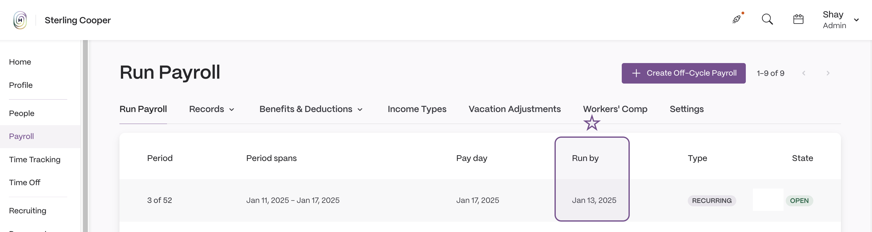 Payroll Run-by Column View
